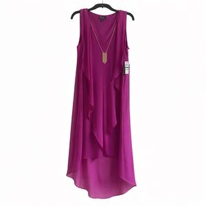NWT Thalia Sodi Magenta Hi-Low Ruffle Dress | Sleeveless Flowing Party Dress